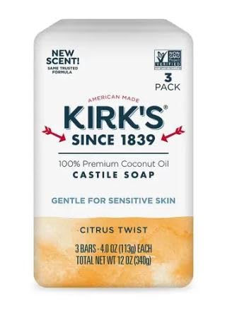 Kirk's 100% Premium Coconut Oil Castile Bar Soap, Citrus Twist, 3 Bars, 4 oz (113 g) Each