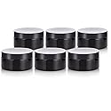 8 oz Black PET Plastic Refillable Low Profile Jar with Black Lid (6 Pack)