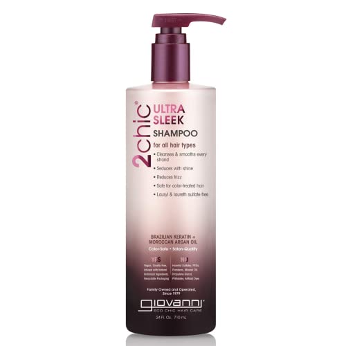 GIOVANNI 2chic Ultra-Sleek Shampoo - Brazilian Phyto-Keratin & Moroccan Argan Oil, Anti-Frizz Formula, Coconut, Shea Butter, Pro-Vitamin B5, Color