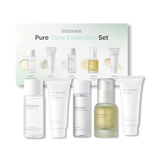mixsoon Pure Glow Essentials Set - 5-Step Skincare Kit - Travel kit, Travel size kit, Hydrating Skincare Gift Set (15ml*1+20ml*3+30ml*1) Korean Glass Beauty and Personal Care mixsoon Default Title