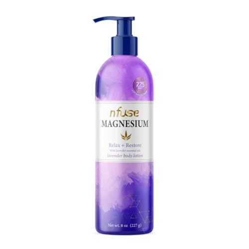 nfuse Magnesium Lotion - 225 mg USP Magnesium Chloride, Lavender Essential Oils, Fast Absorbing, Calming, Stress Relief & Muscle Relaxation - Natural