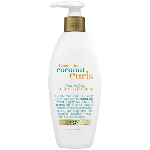 OGX Quenching + Coconut Curls Frizz-Defying Styling Milk, Nourishing Leave-In Hair Treatment with Coconut, Citrus Oil & Honey, Paraben-Free