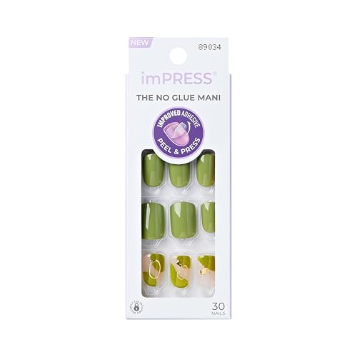 Kiss Impress No Glue Mani Press On Nails, Design, 'Before Sunrise', Green, Short Size, Squoval Shape, Includes 30 Nails, Prep Pad, Instructions Sheet Beauty & Personal Care imPRESS