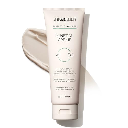 MDSolarSciences Mineral Crème Sunscreen SPF 50 | Water-Resistant Broad Spectrum UV Protection | Zinc Oxide Formula with Antioxidants | No White Cast