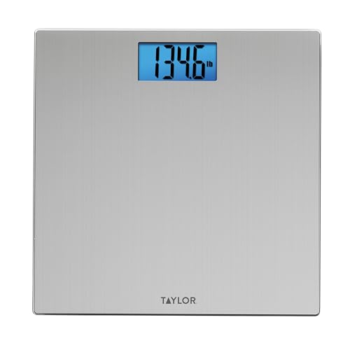Taylor Digital Scales for Body Weight, High 400 LB Capacity, Brushed Stainless Steel Thin Glass Platform, Unique Blue LCD, Durable Platform, 11.8 x…