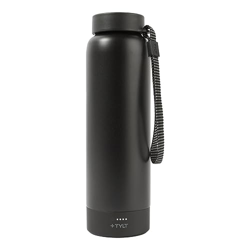 TYLT Power Bottle 2.0 24oz Stainless Steel Wide Mouth Water Bottle Removable 5700mAh Magnetic Portable Power Bank Dishwasher Safe Cup Holder