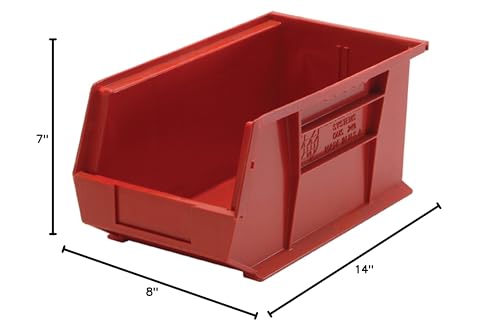 Quantum Storage Systems QUS240RD Ultra Stack & Hang Heavy Duty Part Organizer Red Bins 15" L x 9" W x 7" H 12 Pack
