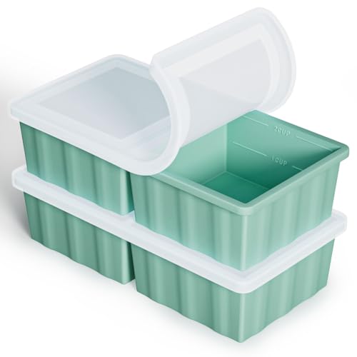 Silicone Freezer Tray for Soup Ice Cubes: 2-Cup Freezing Tray with Lid for Meal Prep - 2Pack Silicon Soup Portion Freeze Trays Make Stock Souped Ice…