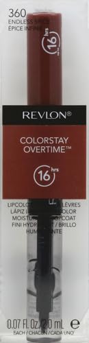 Revlon Liquid Lipstick with Clear Lip Gloss, ColorStay Overtime Lipcolor, Dual Ended with Vitamin E, 360 Endless Spice, 0.07 Oz