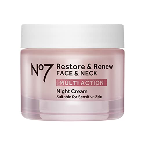 No7 Restore & Renew Multi Action Night Cream for Face & Neck - Nighttime Face Moisturizer with Collagen Peptides - Anti Aging Skin Care for Crepey