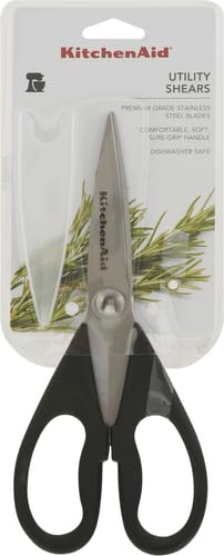 KitchenAid All-Purpose Kitchen Shears with Protective Sheath, Stainless Steel, Soft Grip Handle, Dishwasher Safe, 8.72", Black
