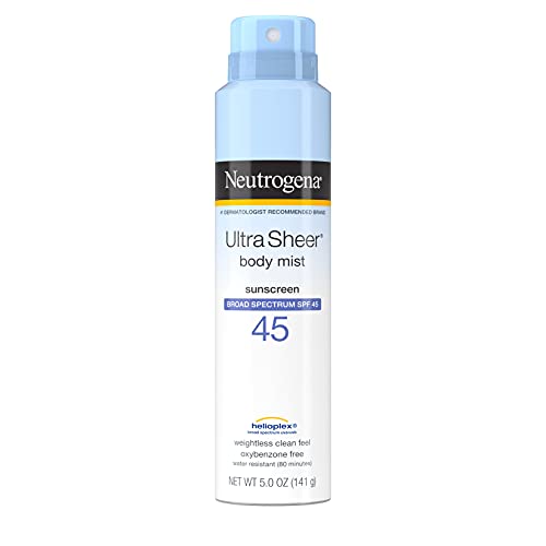 Neutrogena Ultra Sheer Body Mist Sunscreen Spray Broad Spectrum SPF 45, Lightweight, Non-Greasy & Water Resistant, Oil-Free & Non-Comedogenic UVA/UVB