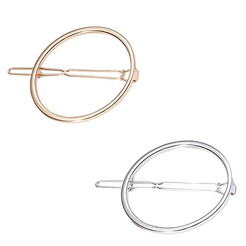 LASSUM 2 Pcs Minimalist Dainty Hollow Geometric Round Circle Metal Hairpin Hair Clip for Women and Girls on any Occasion (Gold & Silver)