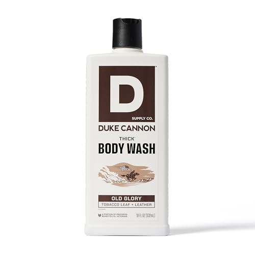 Duke Cannon Supply Co. Thick High Viscosity Body Wash - 3X Thicker, Cleansing Shower and Bath Gel, Mineral-Enriched for Men - Tobacco Leaf + Leather