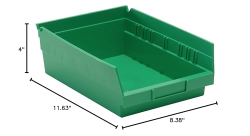Quantum Storage Systems QSB107GN 20-Pack 4" Hanging Plastic Shelf Bin Storage Containers, 11-5/8" x 8-3/8" x 4" , Green