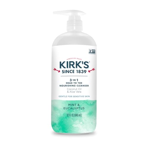 Kirk's Mint and Eucalyptus 3-in-1 Nourishing Cleanser, Shampoo Body Wash Bubble Bath, Coconut Oil and Aloe Vera, Vegan Non-GMO, 32 Fl Oz Beauty & Personal Care Kirk's