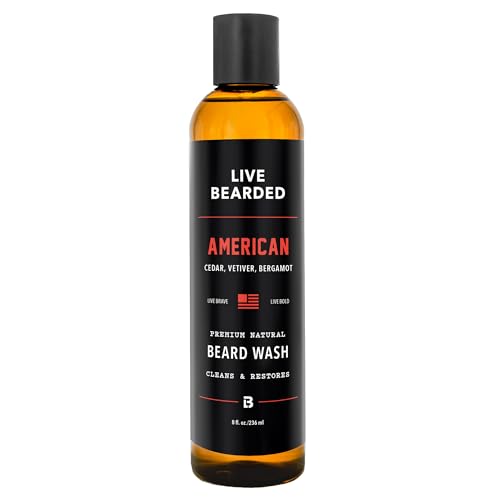 Live Bearded Beard Wash, 8 fl oz - Water-Based Face Cleanser with All-Natural Ingredients for a Gentle, Deep Clean - Made in the USA | American Scent