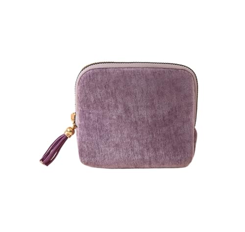 Dybag Velvet Jewelry Travel Case, Portable Fringed Zipper Pouch for Ring & Necklace Organizer, 8 Colors (purple)