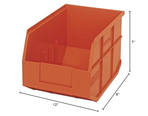 Quantum Storage K-SSB423OR-4 4-Pack Stackable Plastic Shelf Bin, 12" x 8-1/4" x 7", Orange