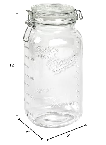 Mason Craft & More Airtight Kitchen Food Storage Clear Glass Clamp Jars, 101 Ounce (3 Liter) Extra Large Clamp Jar