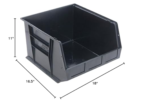 Quantum QUS270 Plastic Stacking Bin, 16-1/2 x 18 x 11 Black - Lot of 3