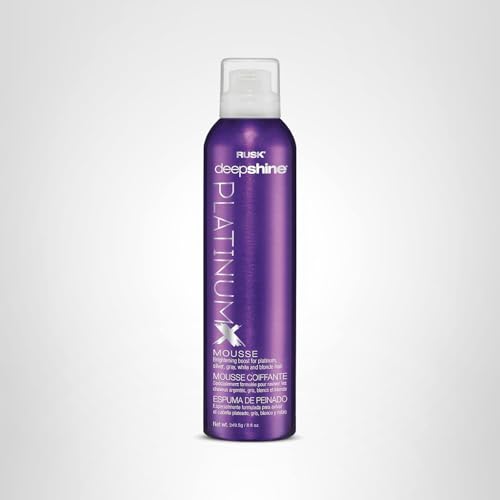 RUSK Deepshine PlatinumX Mousse, Lightweight, Alcohol-Free, for Platinum, Blonde, Gray, and Silver Hair, Enhances Body and Volume While Restoring