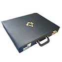Masonic Regalia MM/WM Mason Apron Hard Case/Briefcase with Yellow Compass (Leather, MM/WM Case)