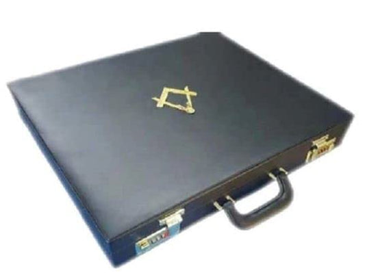 Masonic Regalia MM/WM Mason Apron Hard Case/Briefcase with Yellow Compass (Leather, MM/WM Case)