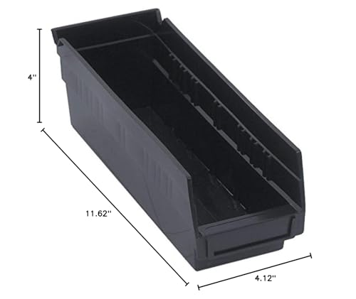 Quantum Storage Systems QSB101BK 36-Pack 4" Hanging Plastic Shelf Bin Storage Containers, 11-5/8" x 4-1/8" x 4" , Black