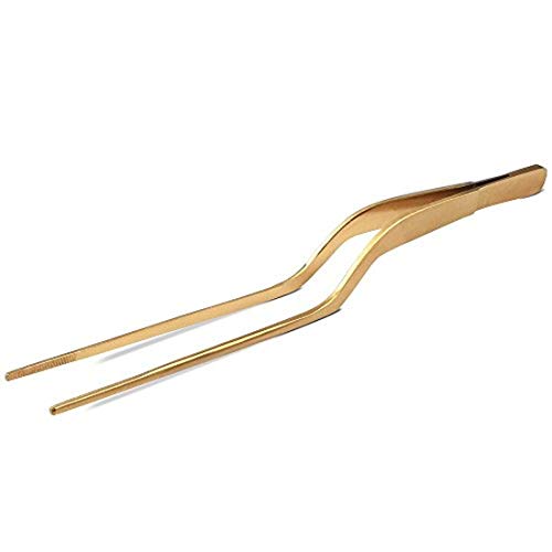 JB Prince Gold Offset Fine Tip Tweezer - 7.8-in