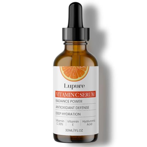 Lupure Professional Vitamin C Face Serum 20%, Anti Aging Facial Super Vit C Serum with Ascorbic Acid Hyaluronic Acid & Vitamin E for Dark Spots, Skin