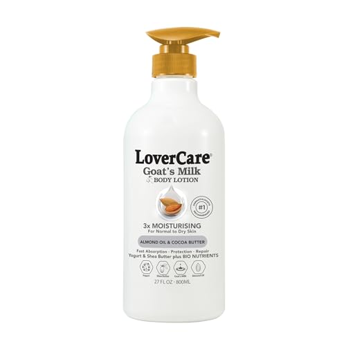 Lovercare Goat Milk Body Lotion for Dry Skin Almond Oil & Cocoa Butter 27.05oz (800ml) - Single…