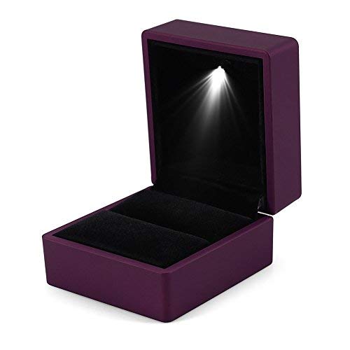 Yosoo LED Lighted Ring Box Earring Ring Gift Case Wedding Ring Jewelry Display Packaging Organizer Storage Holder for Engagement Wedding Gift ()