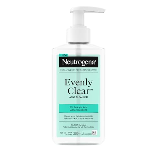 Neutrogena Evenly Clear Acne Cleanser with 2% Salicylic Acid & 2% PHA Exfoliant, Gentle Foaming Face Wash Clears Clogged Pores & Blackheads While
