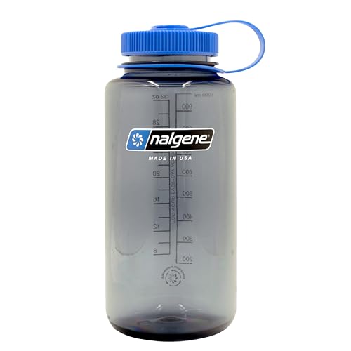 Nalgene Sustain Tritan BPA-Free Water Bottle Made with Material Derived from 50% Plastic Waste, 32 OZ, Wide Mouth,Smoke Grey