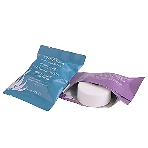Essenza Shower Bombs 14pc Bin - Revitalizing Eucalyptus & Relaxing Lavender Aromatherapy Luxury Shower Bombs - Height 8.125” Width 5.5” Depth 4.125”…