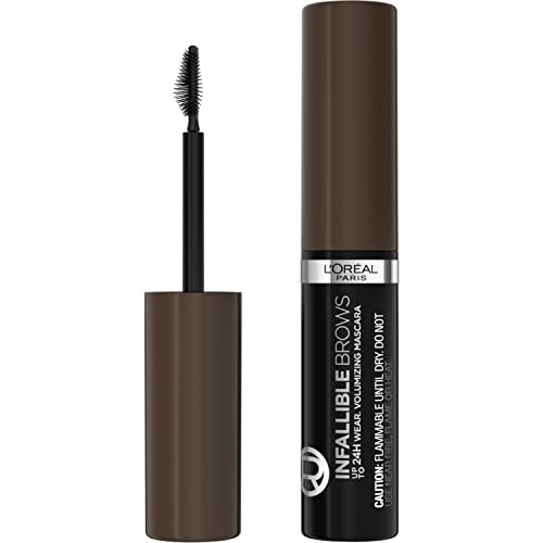 L'Oreal Paris Infallible Volumizing 24H Wear Brow Mascara, Long Lasting Eyebrow Makeup for 2X Fuller Eyebrows, 3.0 Soft Black, 0.13 Fl Oz