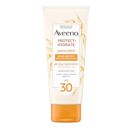 Aveeno Protect + Hydrate Moisturizing Sunscreen Lotion with Broad Spectrum SPF 30 & Prebiotic Oat, Weightless Sweat & Water-Resistant Full Body