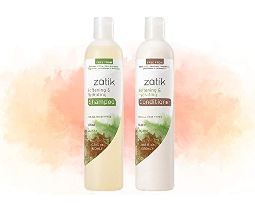 Zatik Naturals - Softening and Hydrating Shampoo with Maca and Jojoba for all Hair, Vegan, Biodegradable, pH Balanced, Free From Sulfates, EDTA, PEG