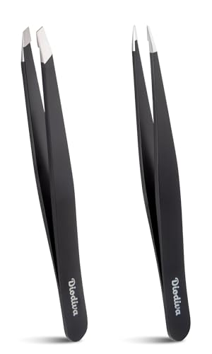 2-Pack Tweezers for Eyebrows, Facial Hair, Ingrown Hair Removal, Slant and Point Tip Tweezer Set for Women and Men, Professional Stainless Steel Beauty and Personal Care Diodiva Default Title