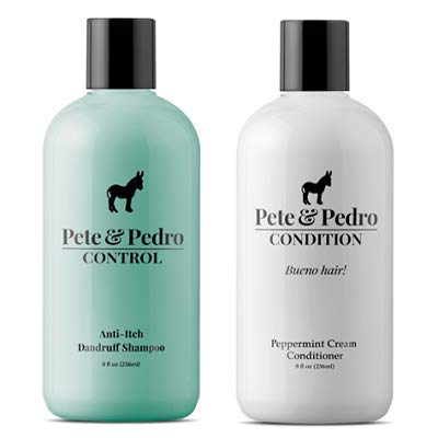 Pete and Pedro Control and Conditon Combo | Extra-Strength Dandruff & Anti-Itch Medicated Coal Tar Peppermint Shampoo Plus Restorative Peppermint