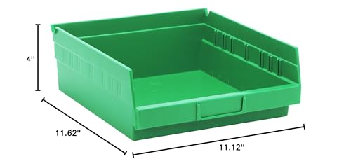 Quantum Storage Systems QSB109GN 8-Pack 4" Hanging Plastic Shelf Bin Storage Containers, 11-5/8" x 11-1/8" x 4" , Green