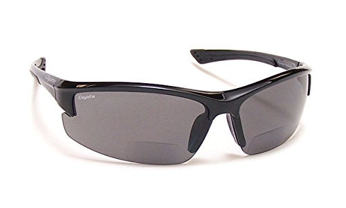 Coyote Eyewear BP-7 Semi-Rimless Polarized BiFocal Sunglasses 1.50 Black/Grey Men Women Wrap Around Sun Readers w/Bag Case