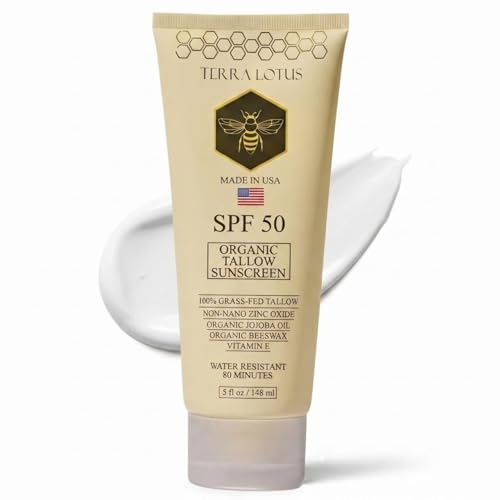 Organic Tallow Mineral Sunscreen - 50 SPF - For Face and Body - With 100% Grass-Fed Tallow and Non-Nano Zinc Oxide Reef Safe - (5 Oz) Beauty and Personal Care Terra Lotus Default Title