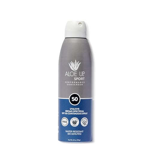 ALOE UP Sport Continuous Spray Sunscreen SPF 50 - Broad Spectrum UVA/UVB Sunscreen Protector for Face and Body - With Aloe Vera Gel - Fast Absorbing