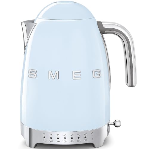 SMEG 7-Cup Variable Temperature Electric Kettle - Retro Style Aesthetic with Advanced Technology - Stainless Steel, 1400W, 120V, 360° Swivel Base…