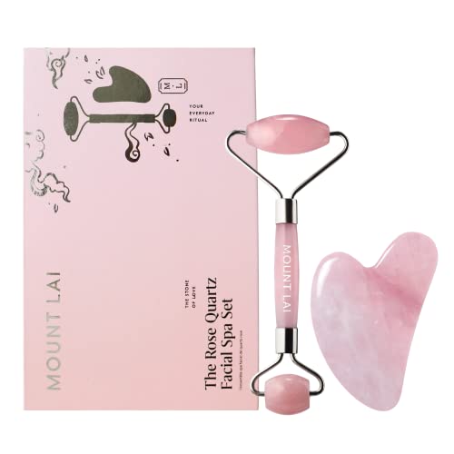 Mount Lai Rose Quartz Gua Sha Facial Tools, Pink Quartz Gua Sha Facial Tools Set and Roller, Guasha Tool for Face to Relieve Muscle Tension and Reduce