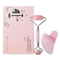 Mount Lai Rose Quartz Gua Sha Facial Tools, Pink Quartz Gua Sha Facial Tools Set and Roller, Guasha Tool for Face to Relieve Muscle Tension and Reduce