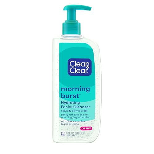 Clean & Clear Morning Burst Oil-Free Hydrating Facial Cleanser with BHA, Cucumber & Aloe Extracts, Face Wash Gently Removes Oil & Pore Clogging