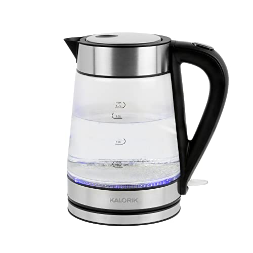 Kalorik Electric Kettle Featuring Glass Body 1750 Watts and Rapid Boil Cordless Serving with Auto Shut Off & Boil Dry Shut Off Protection, 1.7-Liter…